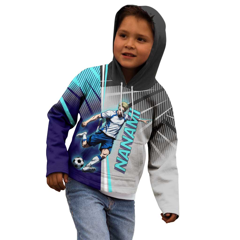 Personalized Nanami Kento Jujutsu Kaisen Kid Hoodie with Teal Highlights and Dynamic Kick Pose