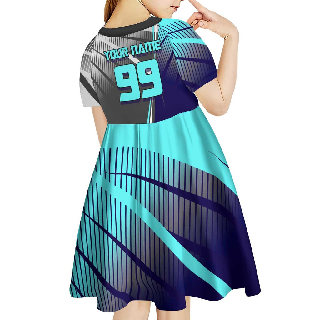 Personalized Nanami Kento Jujutsu Kaisen Kid Short Sleeve Dress with Teal Highlights and Dynamic Kick Pose