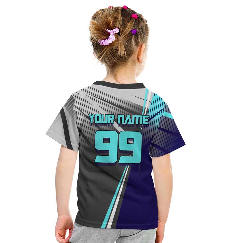 Personalized Nanami Kento Jujutsu Kaisen Kid T Shirt with Teal Highlights and Dynamic Kick Pose
