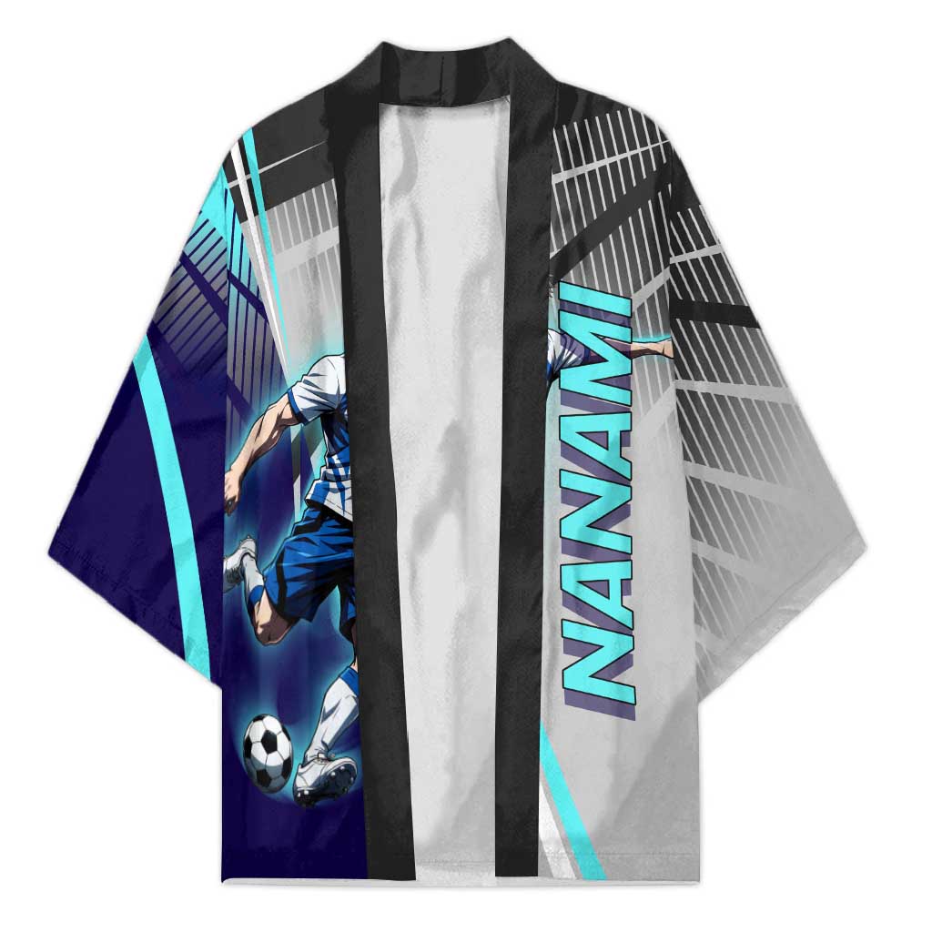 Personalized Nanami Kento Jujutsu Kaisen Kimono with Teal Highlights and Dynamic Kick Pose
