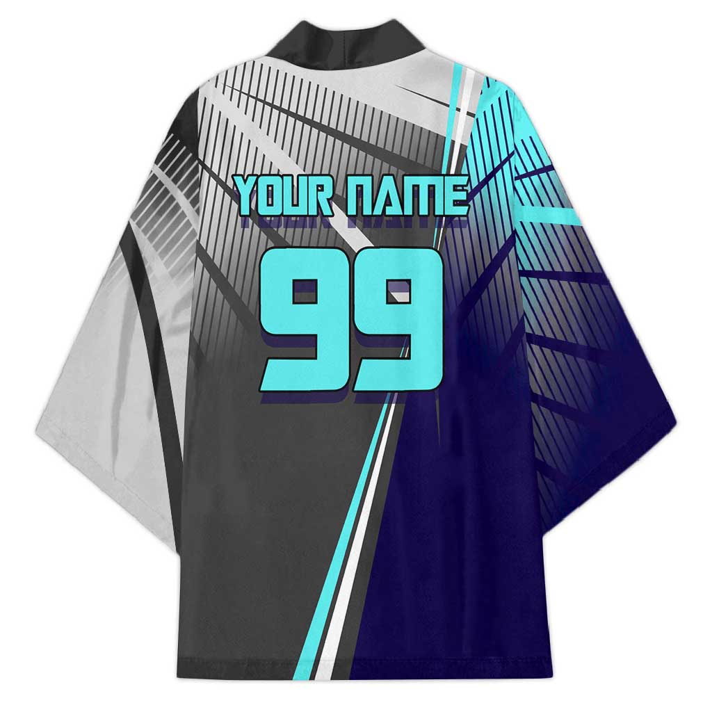 Personalized Nanami Kento Jujutsu Kaisen Kimono with Teal Highlights and Dynamic Kick Pose