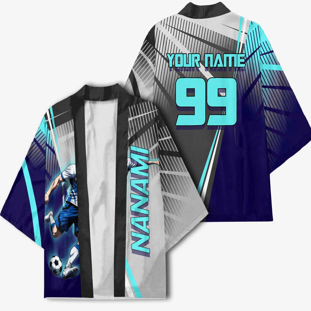 Personalized Nanami Kento Jujutsu Kaisen Kimono with Teal Highlights and Dynamic Kick Pose