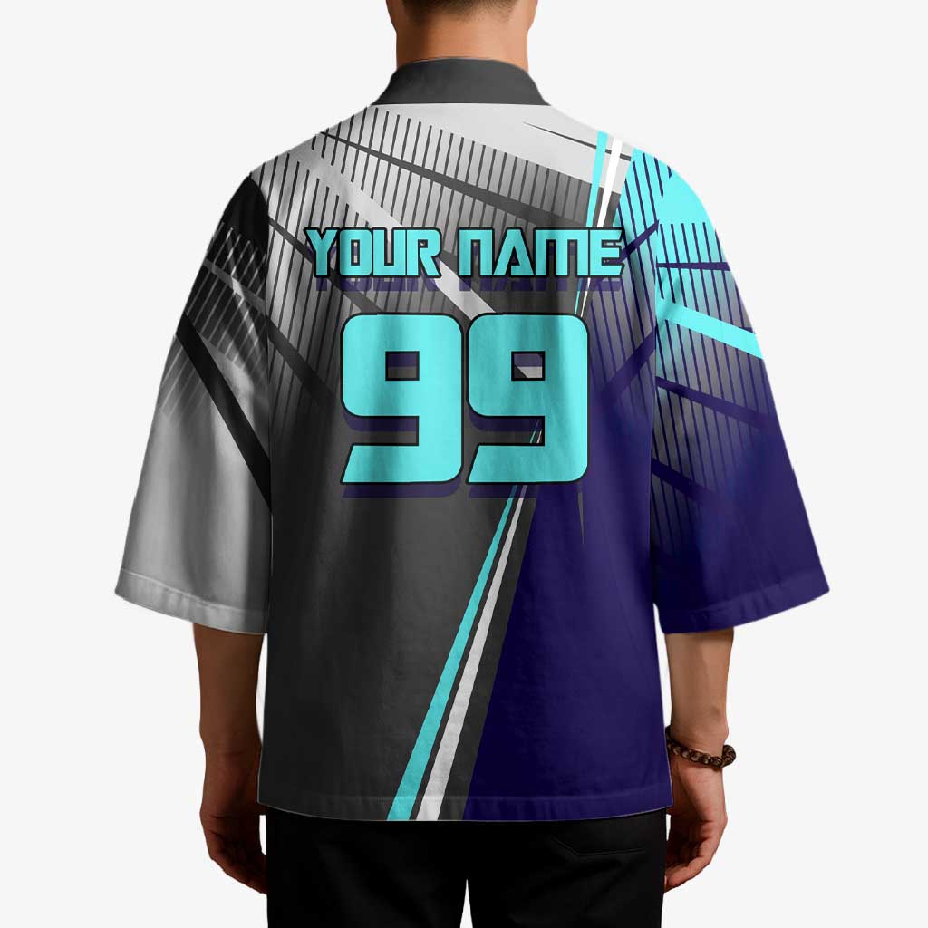 Personalized Nanami Kento Jujutsu Kaisen Kimono with Teal Highlights and Dynamic Kick Pose
