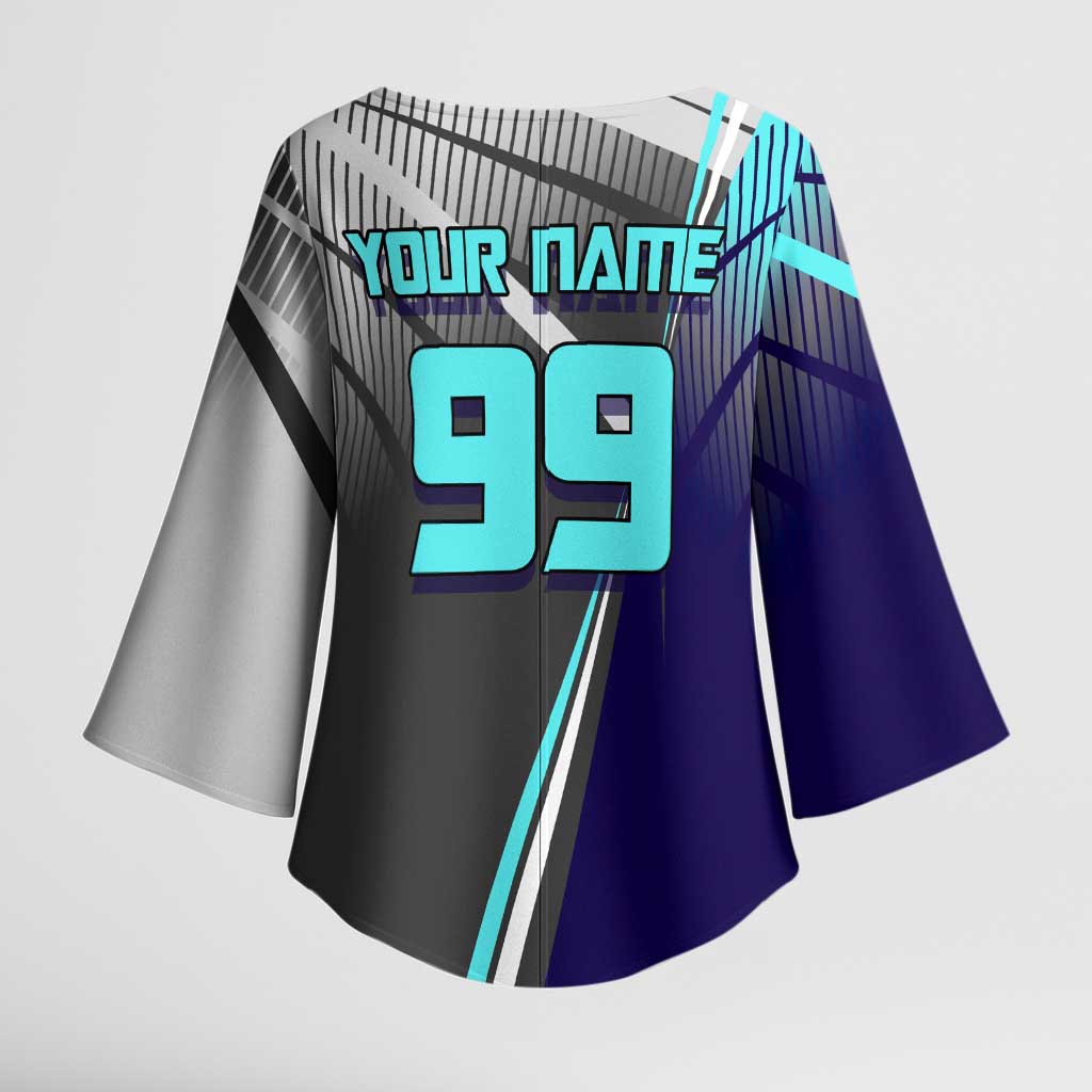Personalized Nanami Kento Jujutsu Kaisen Kimono Sleeve Blouse with Teal Highlights and Dynamic Kick Pose