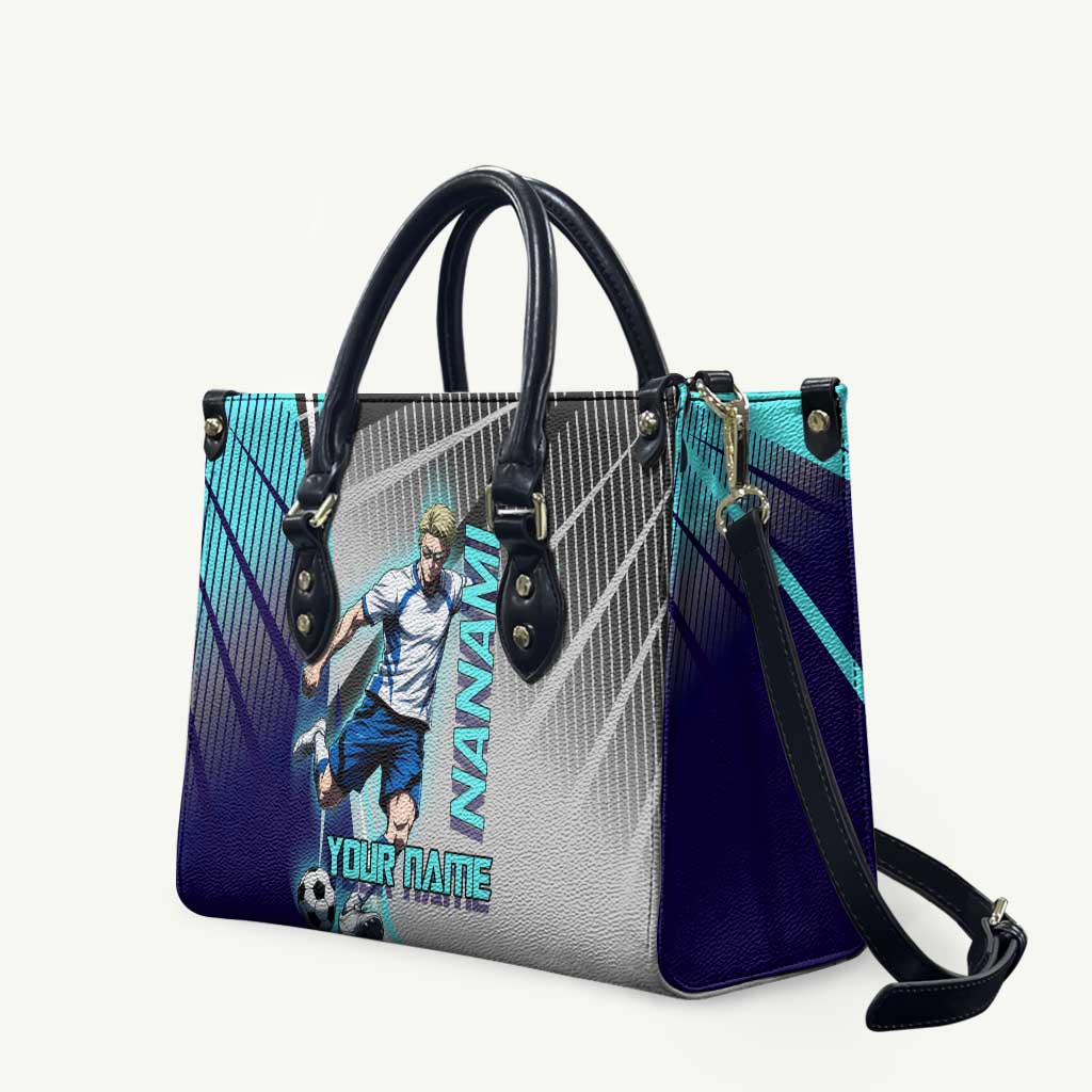 Personalized Nanami Kento Jujutsu Kaisen Leather Bag with Teal Highlights and Dynamic Kick Pose