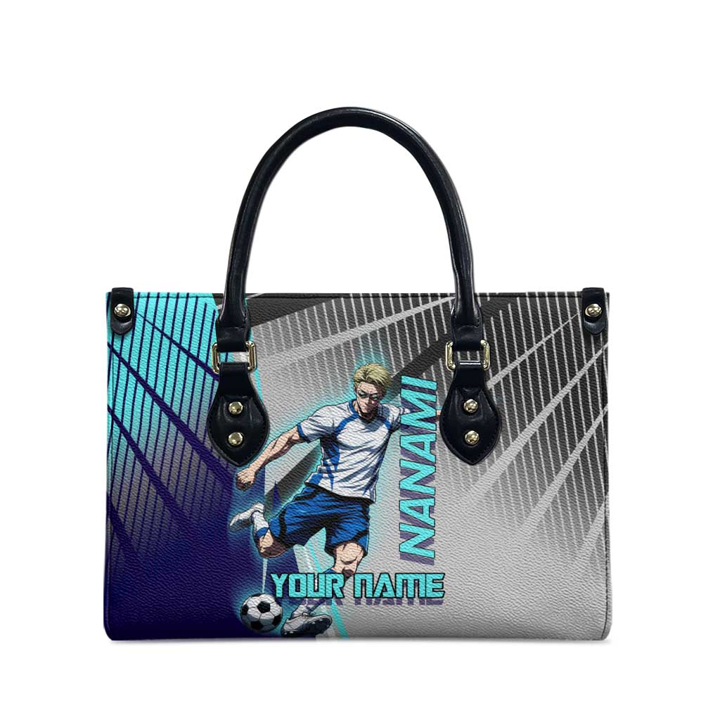 Personalized Nanami Kento Jujutsu Kaisen Leather Bag with Teal Highlights and Dynamic Kick Pose