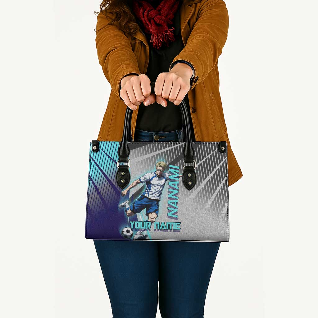 Personalized Nanami Kento Jujutsu Kaisen Leather Bag with Teal Highlights and Dynamic Kick Pose