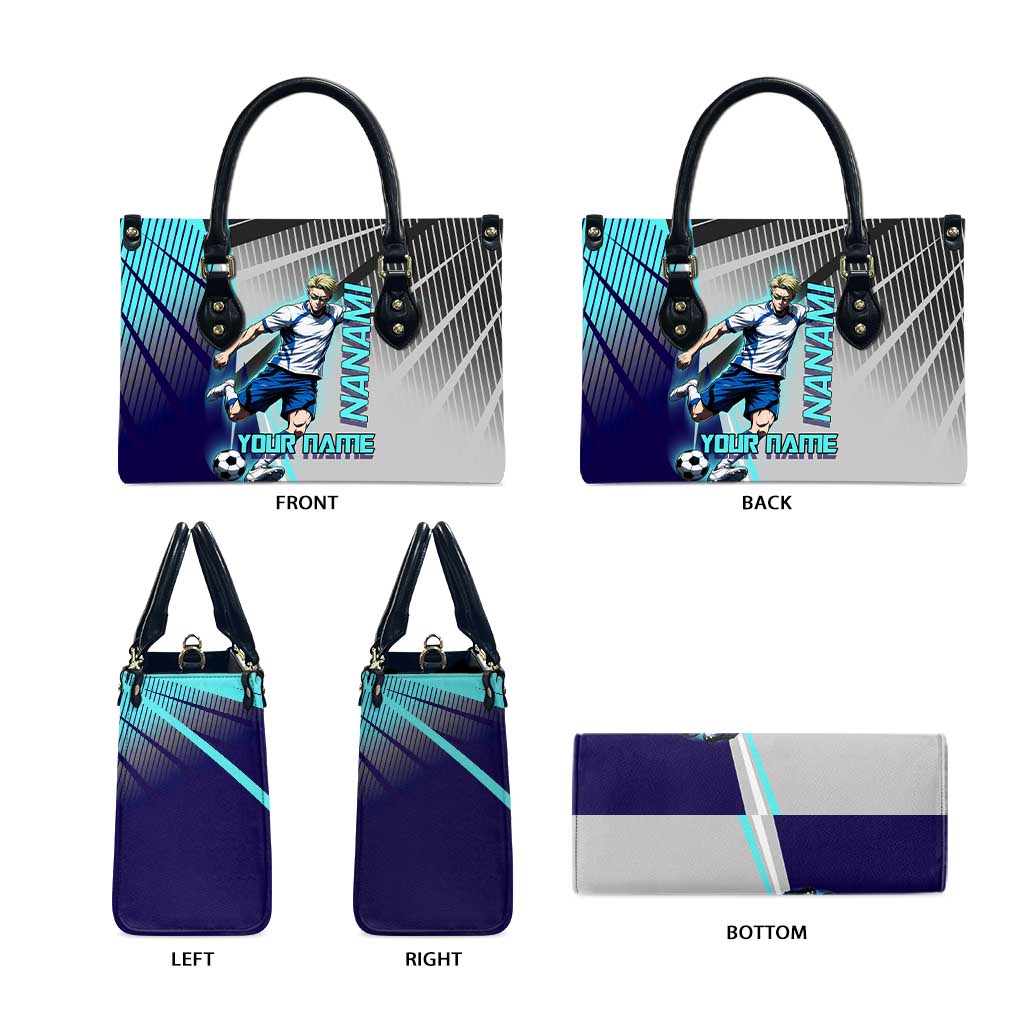 Personalized Nanami Kento Jujutsu Kaisen Leather Bag with Teal Highlights and Dynamic Kick Pose