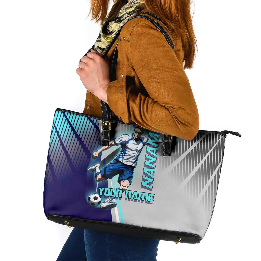 Personalized Nanami Kento Jujutsu Kaisen Leather Tote Bag with Teal Highlights and Dynamic Kick Pose