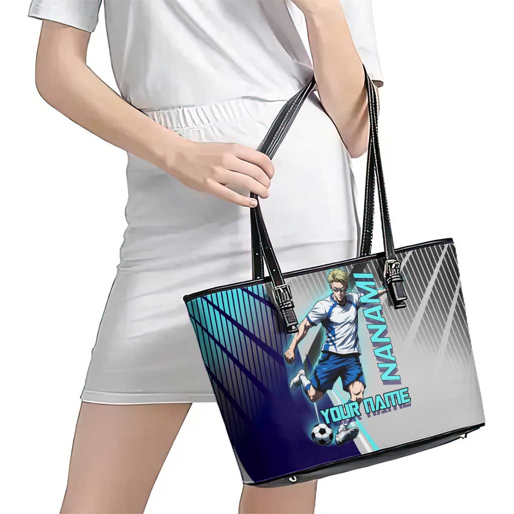 Personalized Nanami Kento Jujutsu Kaisen Leather Tote Bag with Teal Highlights and Dynamic Kick Pose
