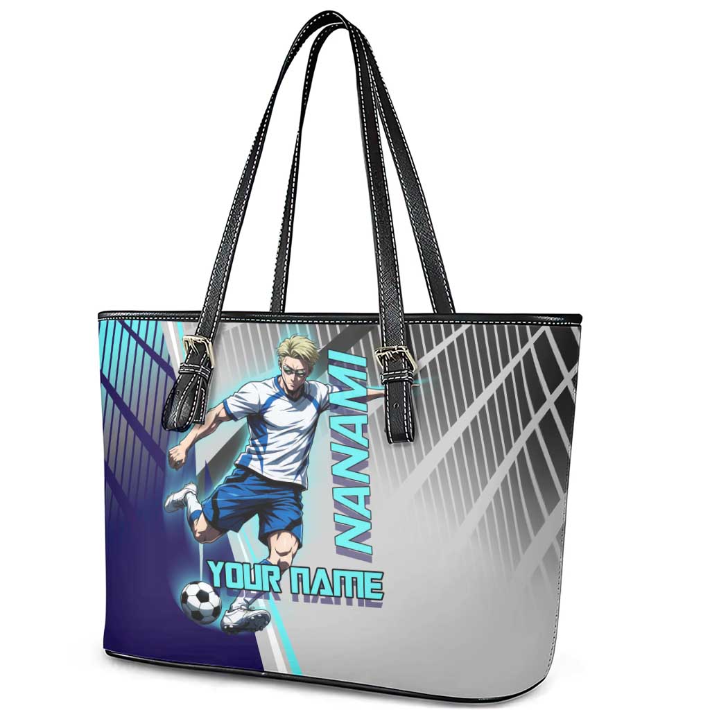Personalized Nanami Kento Jujutsu Kaisen Leather Tote Bag with Teal Highlights and Dynamic Kick Pose