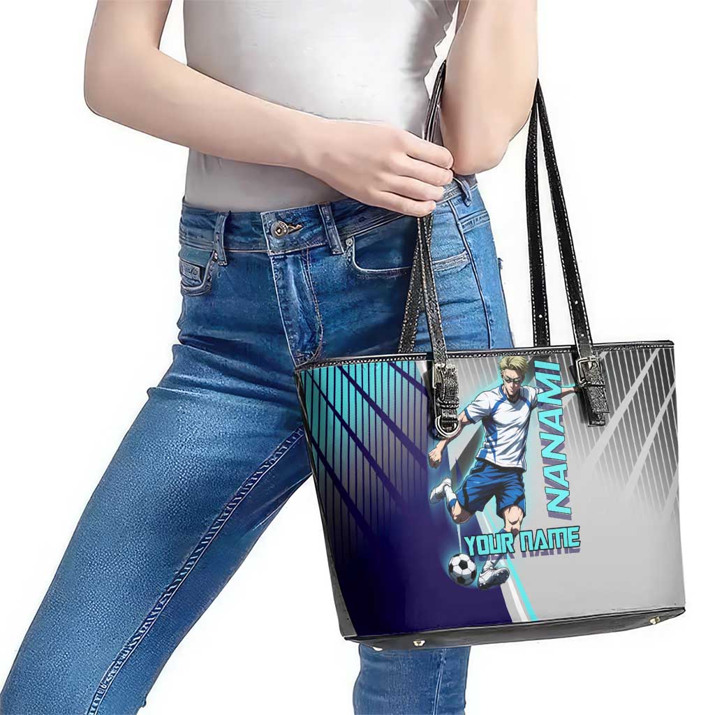 Personalized Nanami Kento Jujutsu Kaisen Leather Tote Bag with Teal Highlights and Dynamic Kick Pose