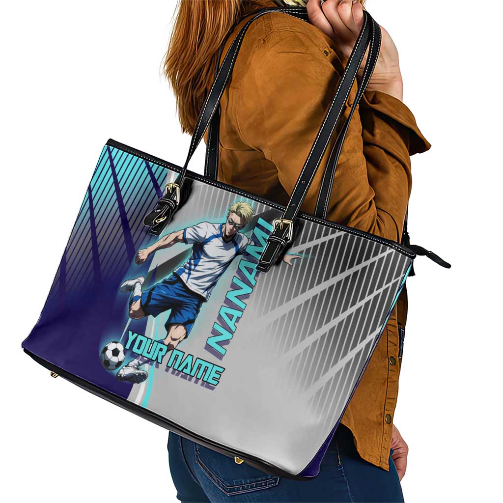 Personalized Nanami Kento Jujutsu Kaisen Leather Tote Bag with Teal Highlights and Dynamic Kick Pose