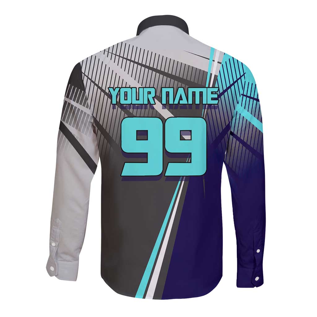Personalized Nanami Kento Jujutsu Kaisen Long Sleeve Button Shirt with Teal Highlights and Dynamic Kick Pose