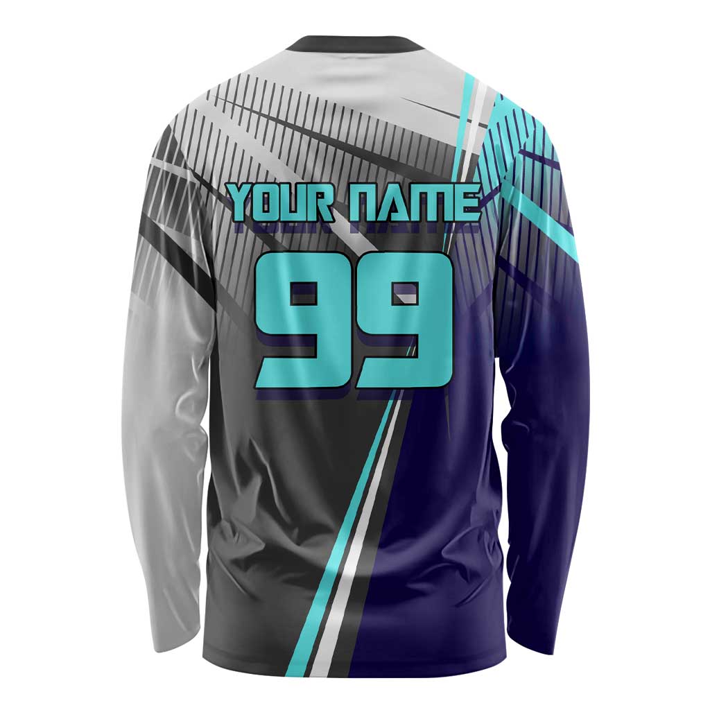 Personalized Nanami Kento Jujutsu Kaisen Long Sleeve Shirt with Teal Highlights and Dynamic Kick Pose