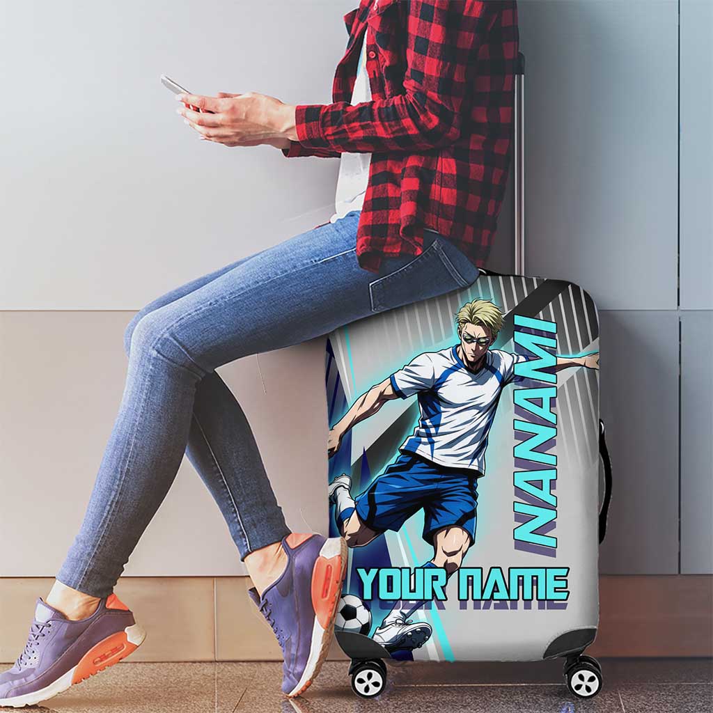 Personalized Nanami Kento Jujutsu Kaisen Luggage Cover with Teal Highlights and Dynamic Kick Pose