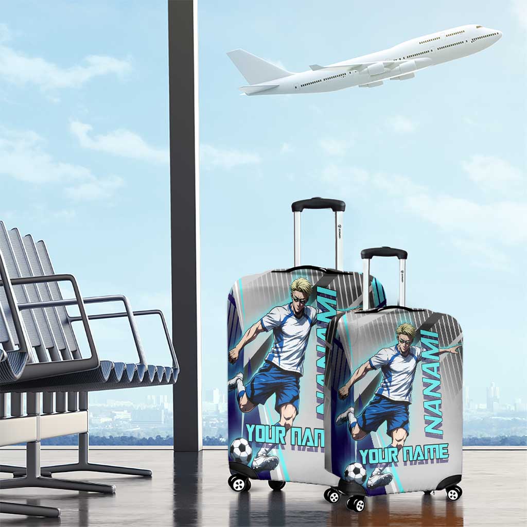Personalized Nanami Kento Jujutsu Kaisen Luggage Cover with Teal Highlights and Dynamic Kick Pose