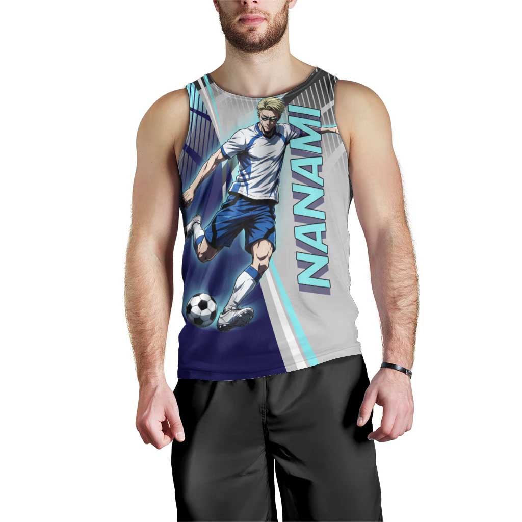 Personalized Nanami Kento Jujutsu Kaisen Men Tank Top with Teal Highlights and Dynamic Kick Pose