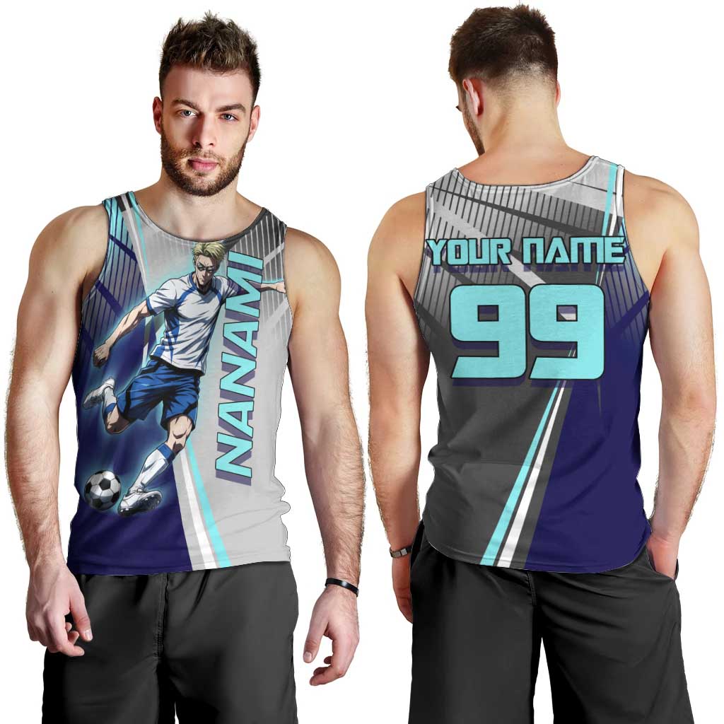 Personalized Nanami Kento Jujutsu Kaisen Men Tank Top with Teal Highlights and Dynamic Kick Pose