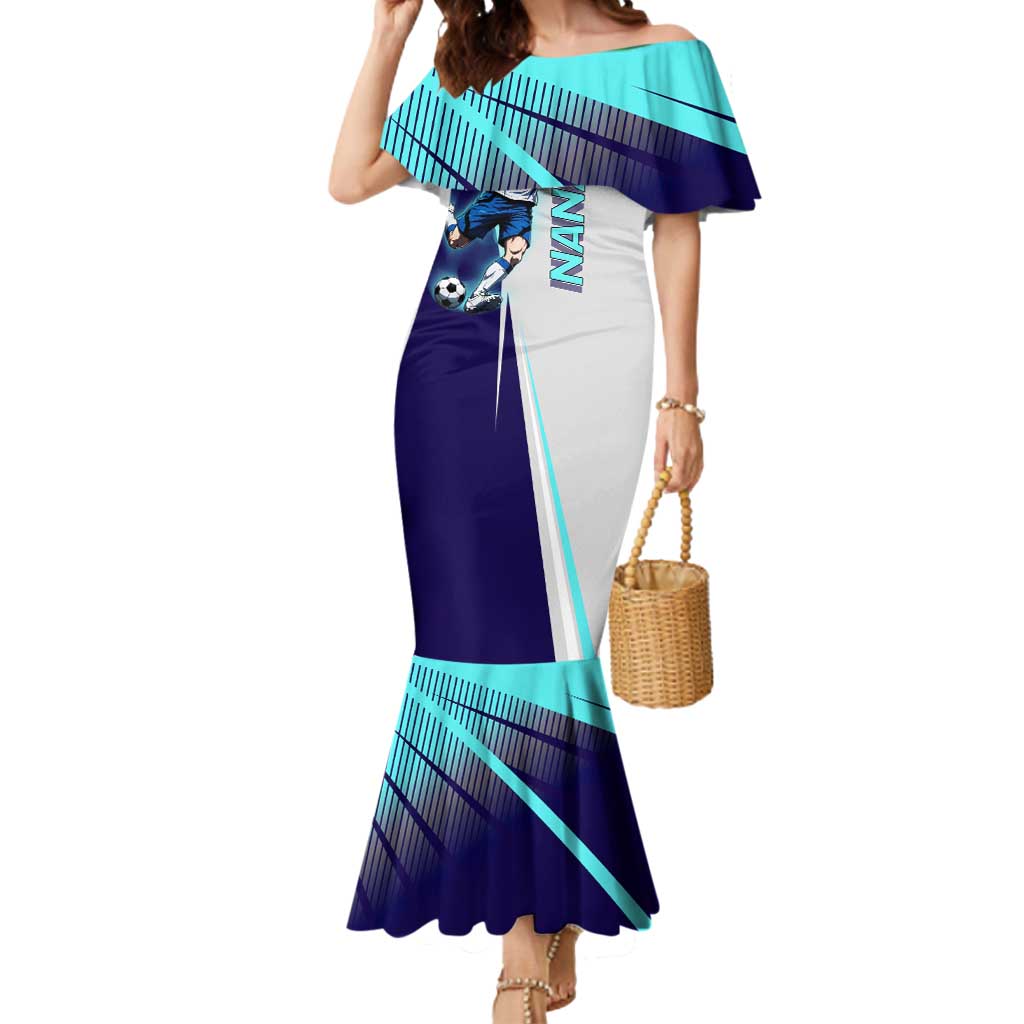 Personalized Nanami Kento Jujutsu Kaisen Mermaid Dress with Teal Highlights and Dynamic Kick Pose