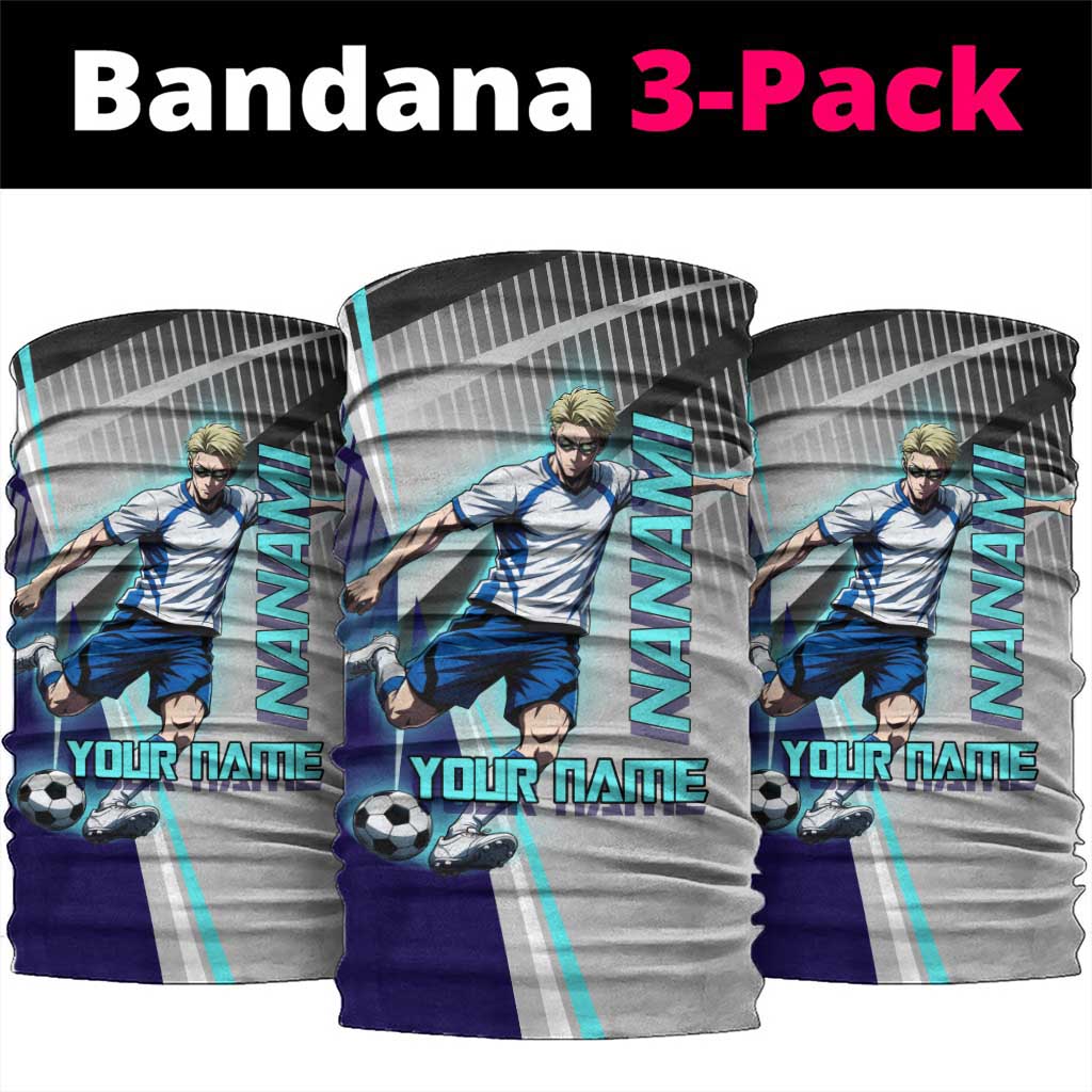 Personalized Nanami Kento Jujutsu Kaisen Neck Gaiter with Teal Highlights and Dynamic Kick Pose