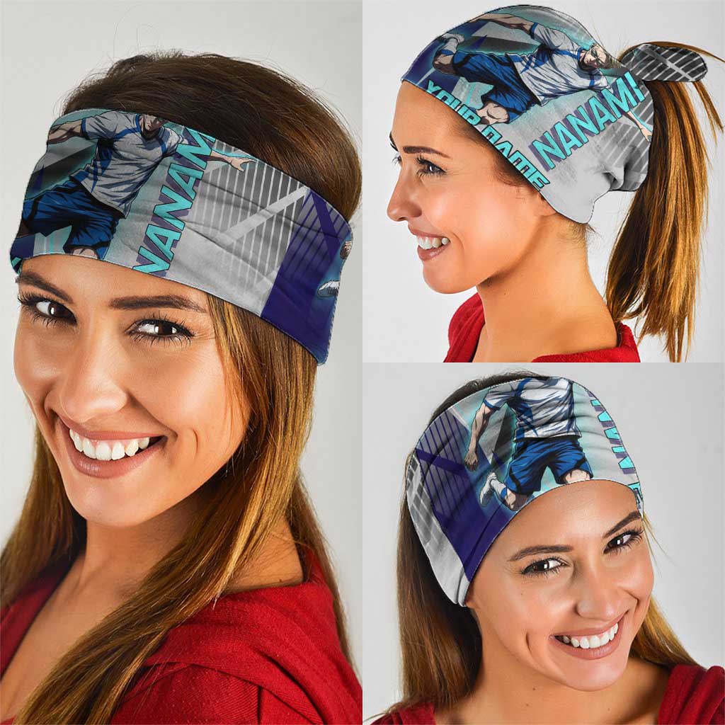 Personalized Nanami Kento Jujutsu Kaisen Neck Gaiter with Teal Highlights and Dynamic Kick Pose