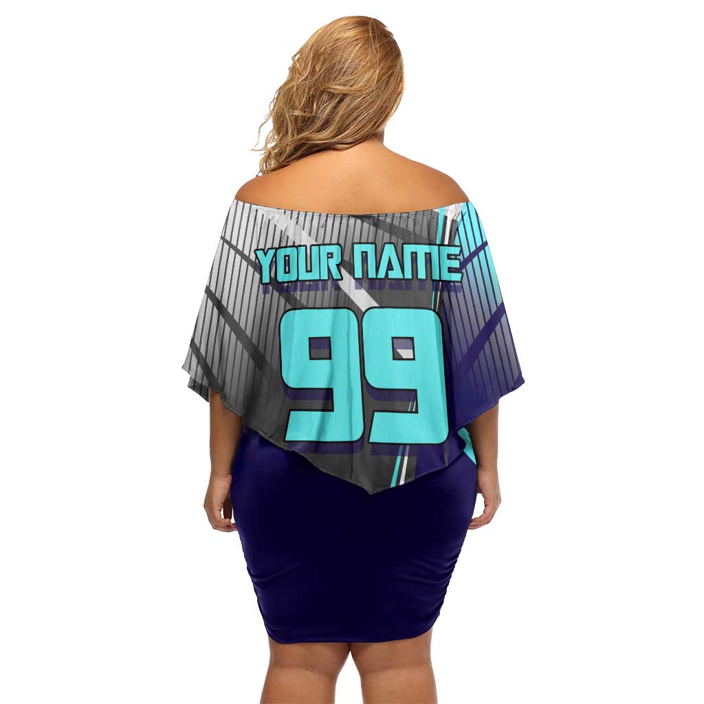 Personalized Nanami Kento Jujutsu Kaisen Off Shoulder Short Dress with Teal Highlights and Dynamic Kick Pose