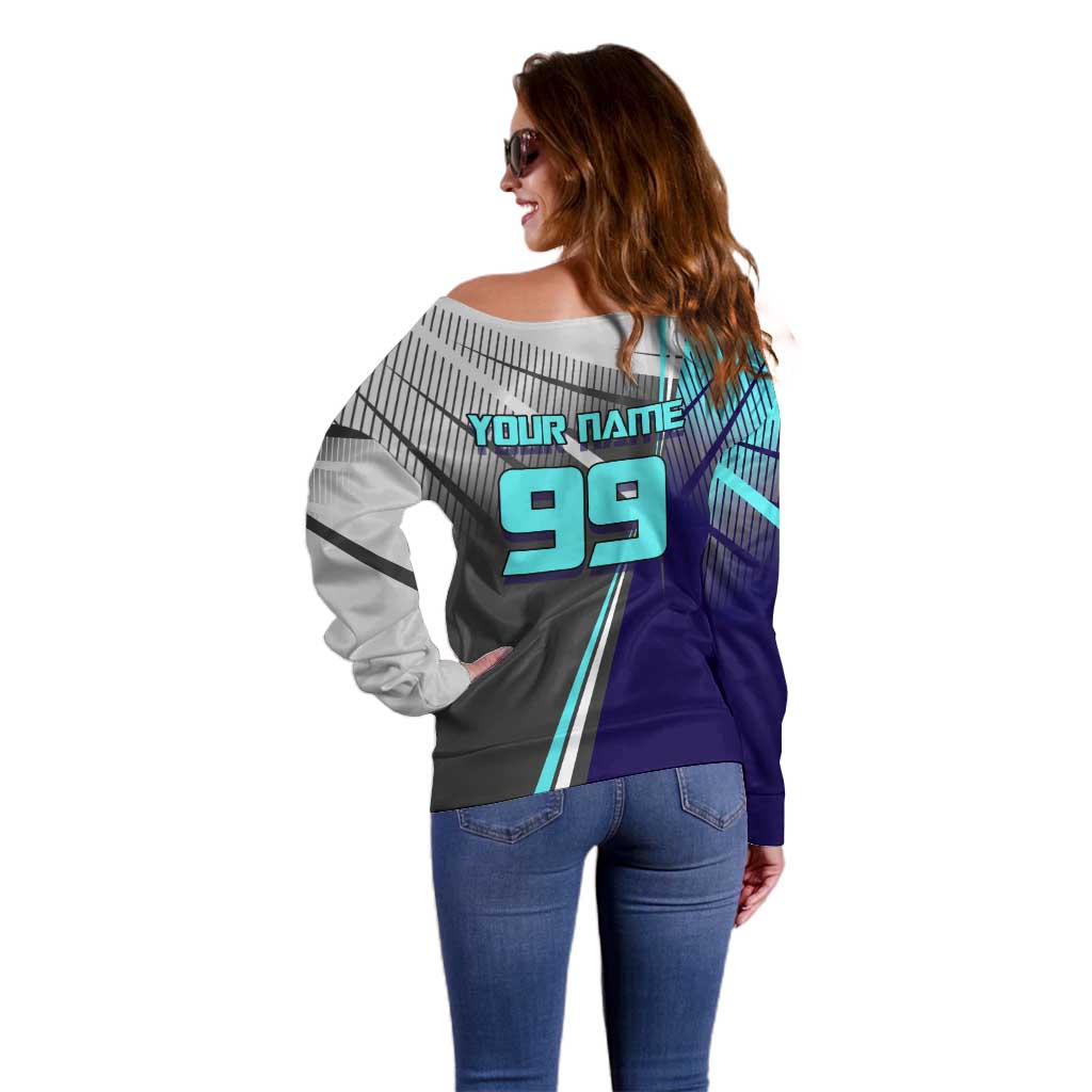 Personalized Nanami Kento Jujutsu Kaisen Off Shoulder Sweater with Teal Highlights and Dynamic Kick Pose