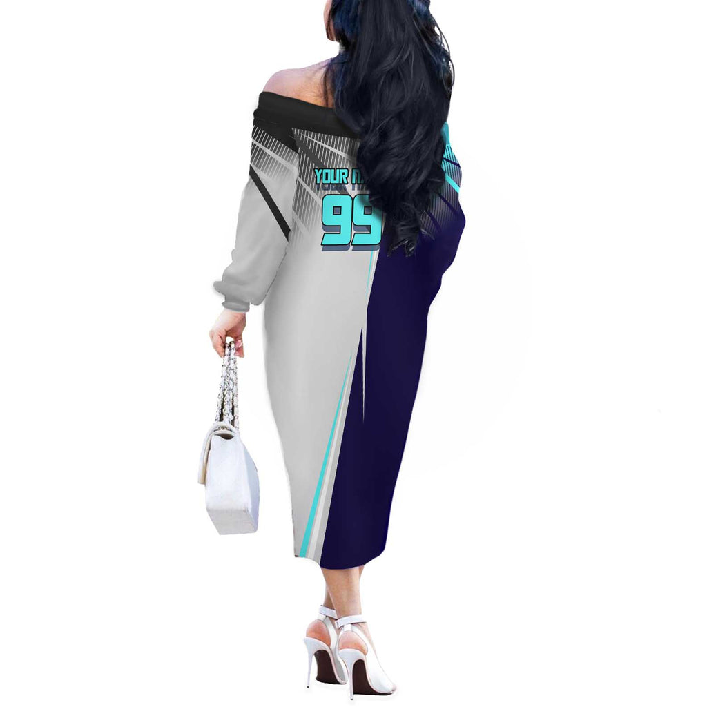 Personalized Nanami Kento Jujutsu Kaisen Off The Shoulder Long Sleeve Dress with Teal Highlights and Dynamic Kick Pose