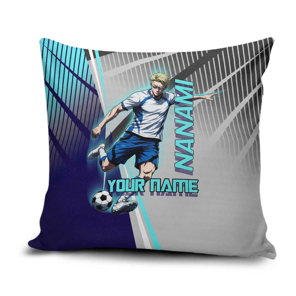 Personalized Nanami Kento Jujutsu Kaisen Pillow Cover with Teal Highlights and Dynamic Kick Pose