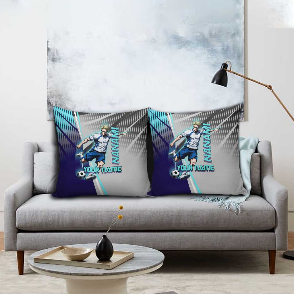 Personalized Nanami Kento Jujutsu Kaisen Pillow Cover with Teal Highlights and Dynamic Kick Pose