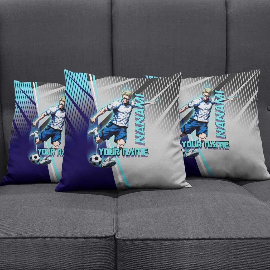 Personalized Nanami Kento Jujutsu Kaisen Pillow Cover with Teal Highlights and Dynamic Kick Pose