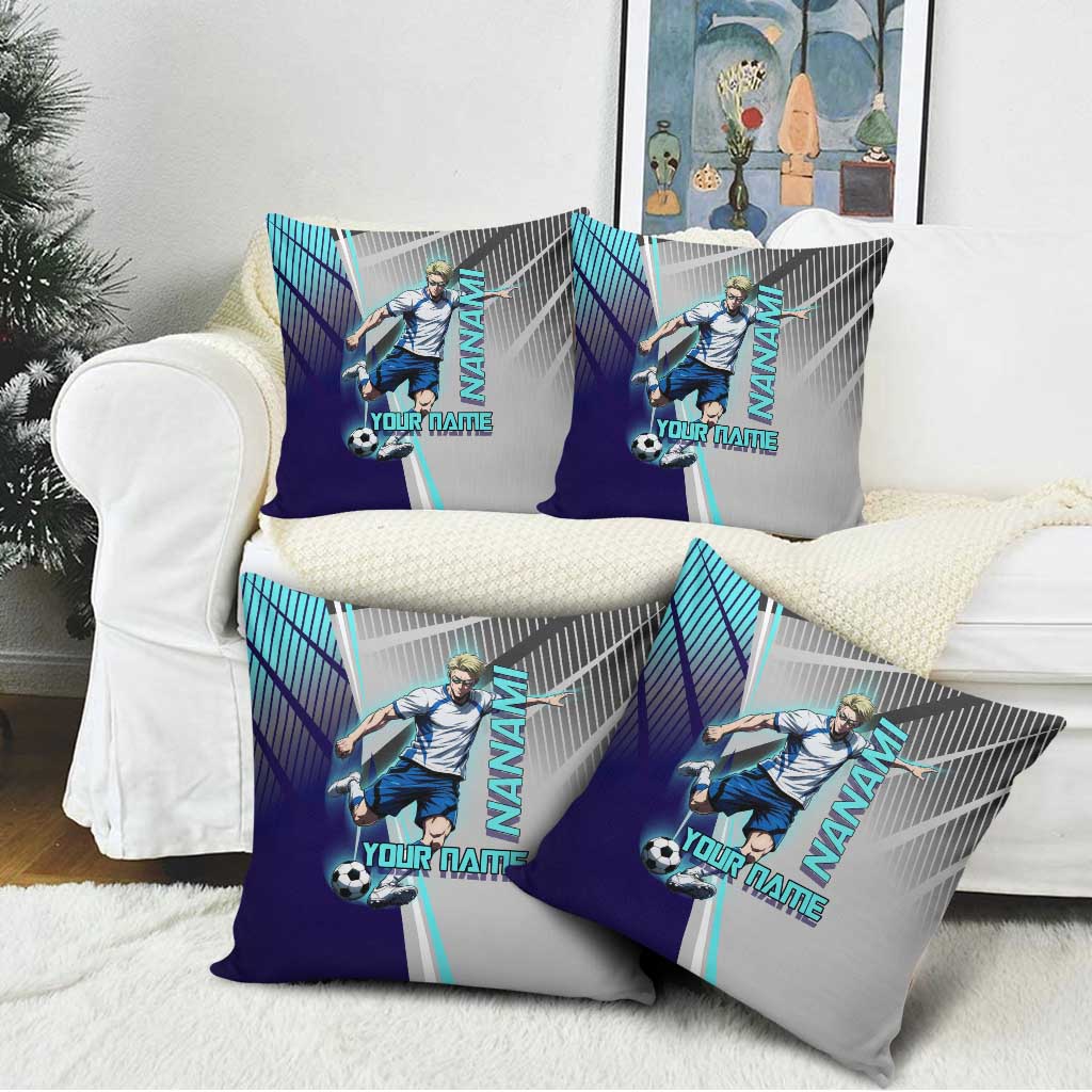 Personalized Nanami Kento Jujutsu Kaisen Pillow Cover with Teal Highlights and Dynamic Kick Pose