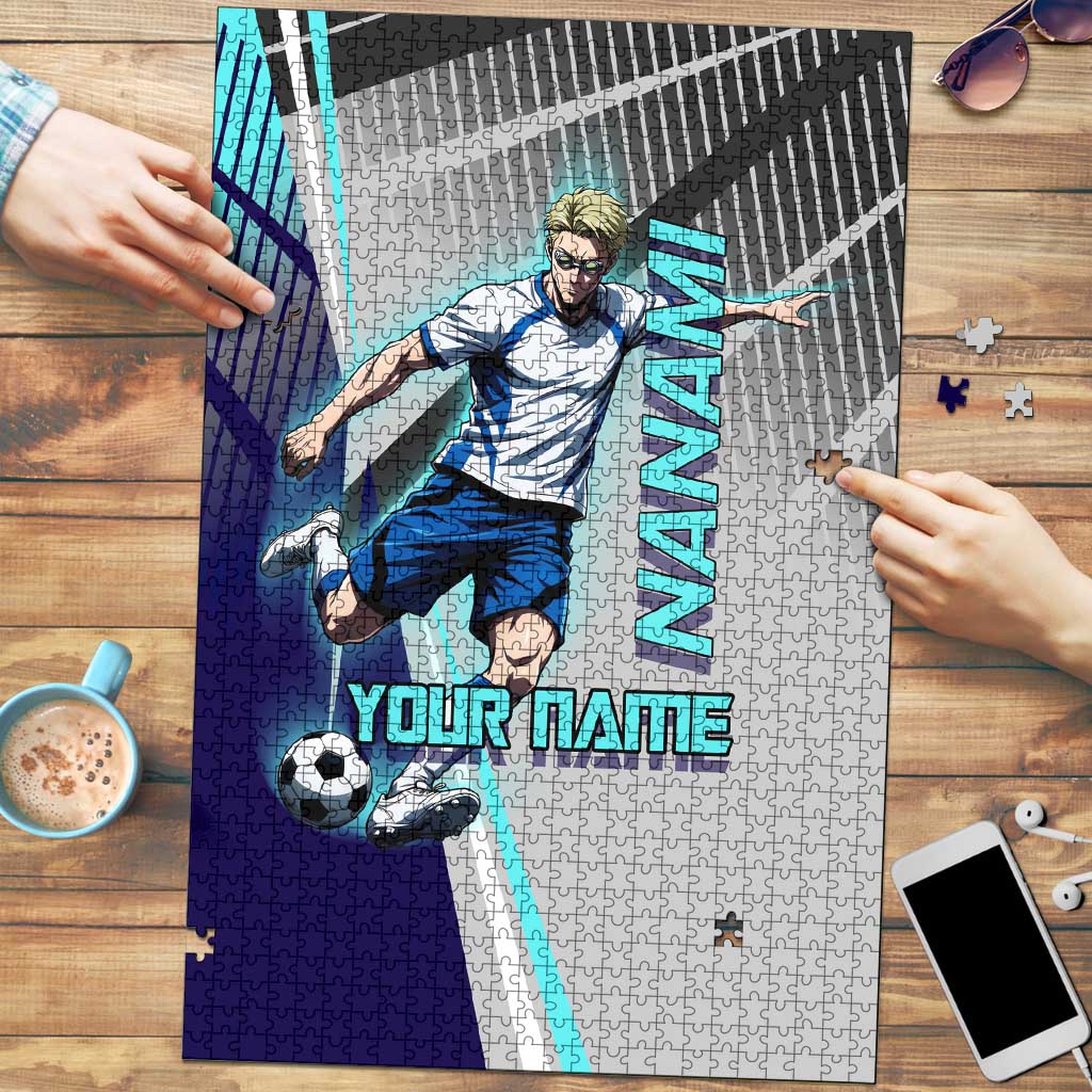 Personalized Nanami Kento Jujutsu Kaisen Puzzle with Teal Highlights and Dynamic Kick Pose