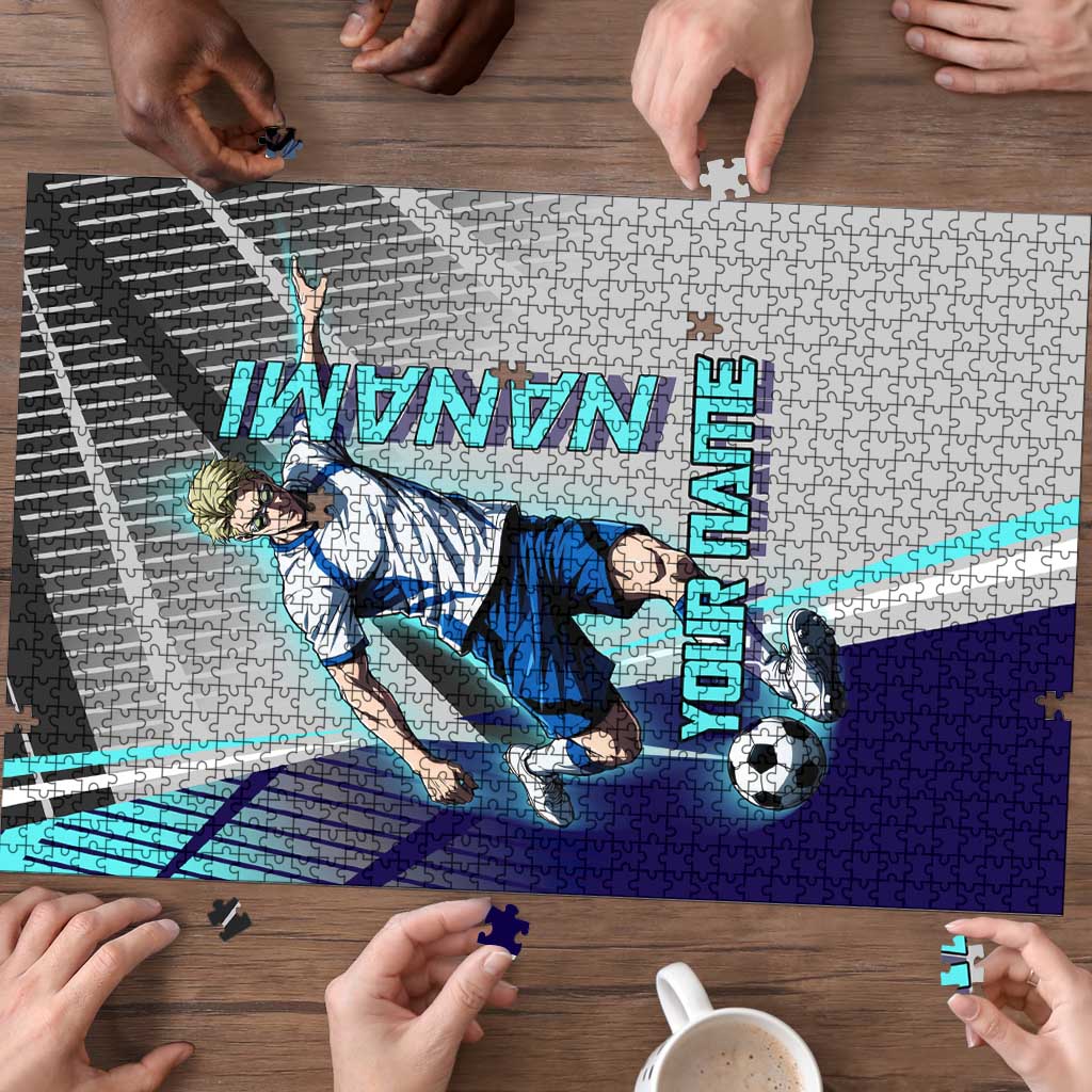 Personalized Nanami Kento Jujutsu Kaisen Puzzle with Teal Highlights and Dynamic Kick Pose