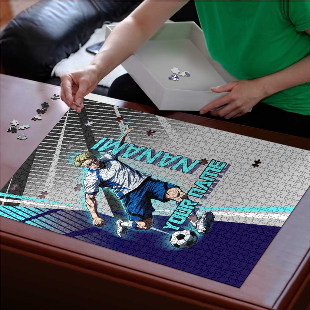 Personalized Nanami Kento Jujutsu Kaisen Puzzle with Teal Highlights and Dynamic Kick Pose
