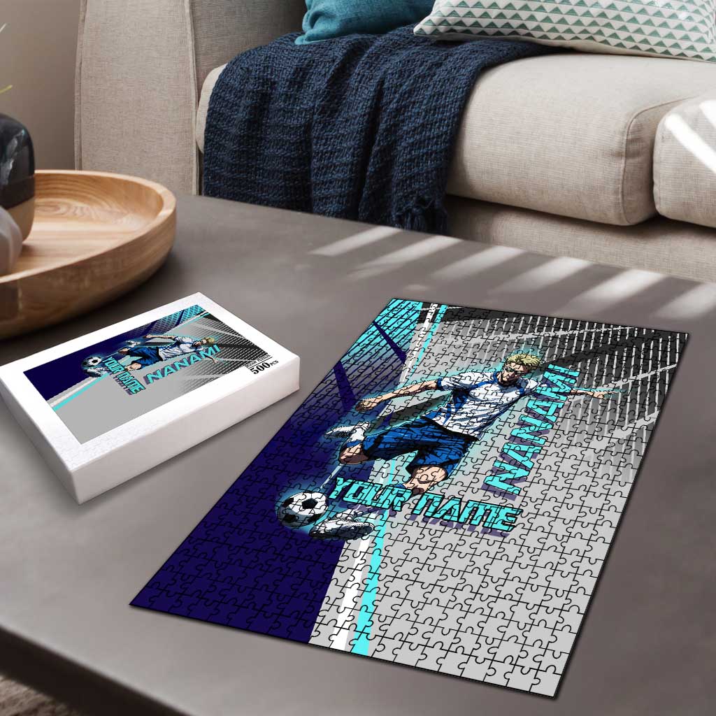 Personalized Nanami Kento Jujutsu Kaisen Puzzle with Teal Highlights and Dynamic Kick Pose