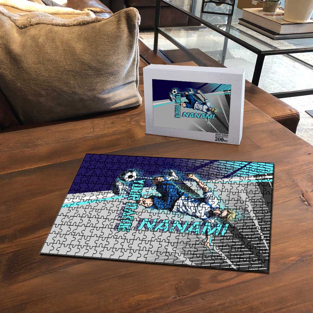 Personalized Nanami Kento Jujutsu Kaisen Puzzle with Teal Highlights and Dynamic Kick Pose