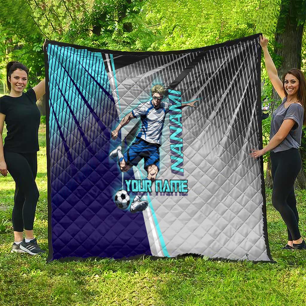 Personalized Nanami Kento Jujutsu Kaisen Quilt with Teal Highlights and Dynamic Kick Pose