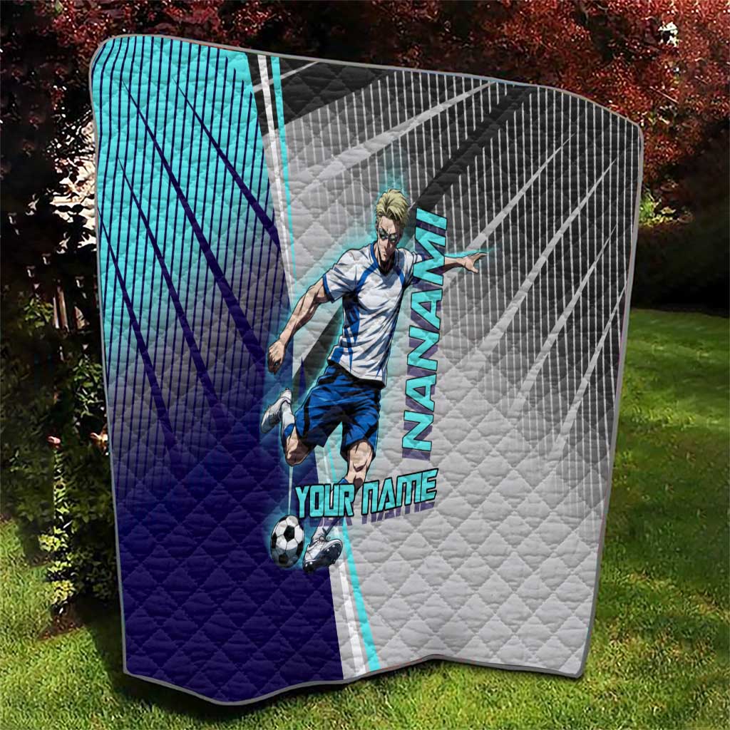 Personalized Nanami Kento Jujutsu Kaisen Quilt with Teal Highlights and Dynamic Kick Pose