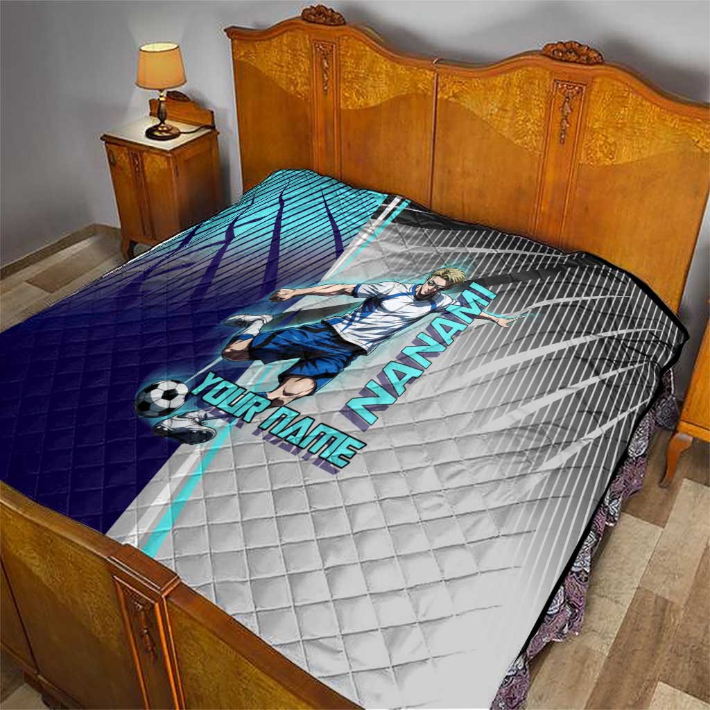 Personalized Nanami Kento Jujutsu Kaisen Quilt with Teal Highlights and Dynamic Kick Pose
