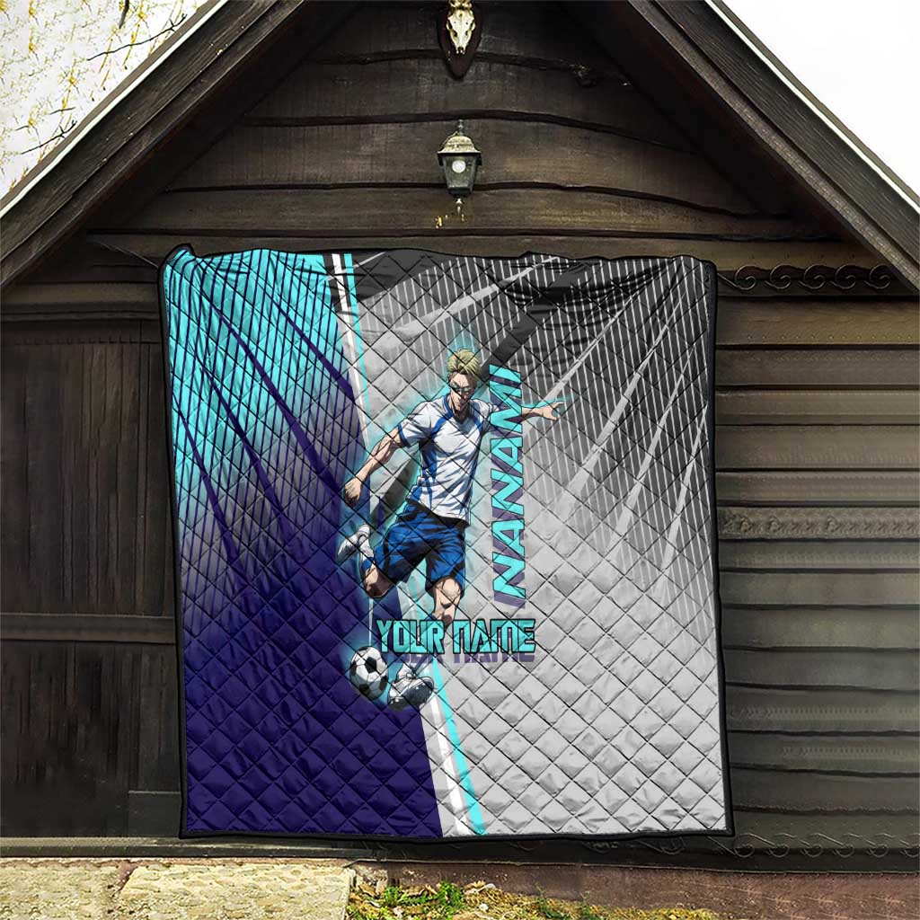 Personalized Nanami Kento Jujutsu Kaisen Quilt with Teal Highlights and Dynamic Kick Pose