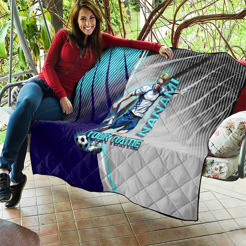 Personalized Nanami Kento Jujutsu Kaisen Quilt with Teal Highlights and Dynamic Kick Pose
