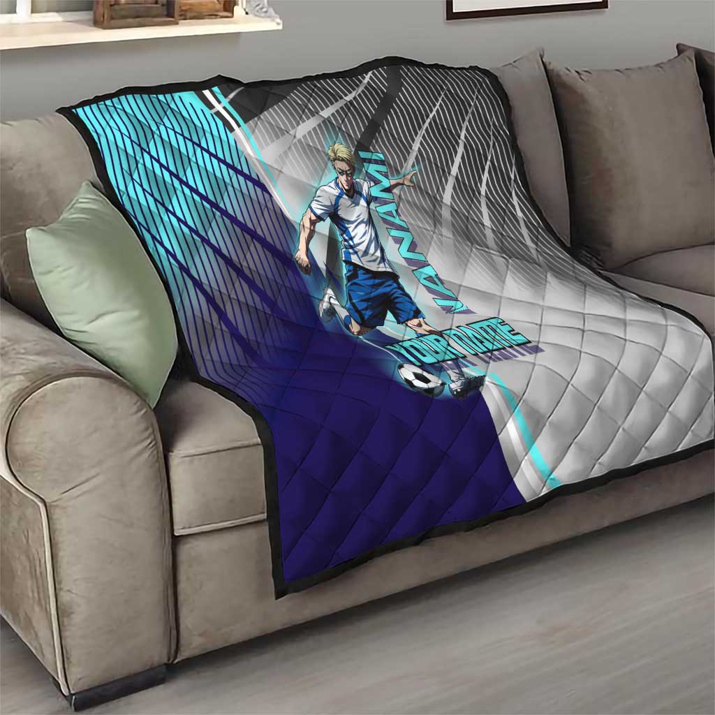 Personalized Nanami Kento Jujutsu Kaisen Quilt with Teal Highlights and Dynamic Kick Pose
