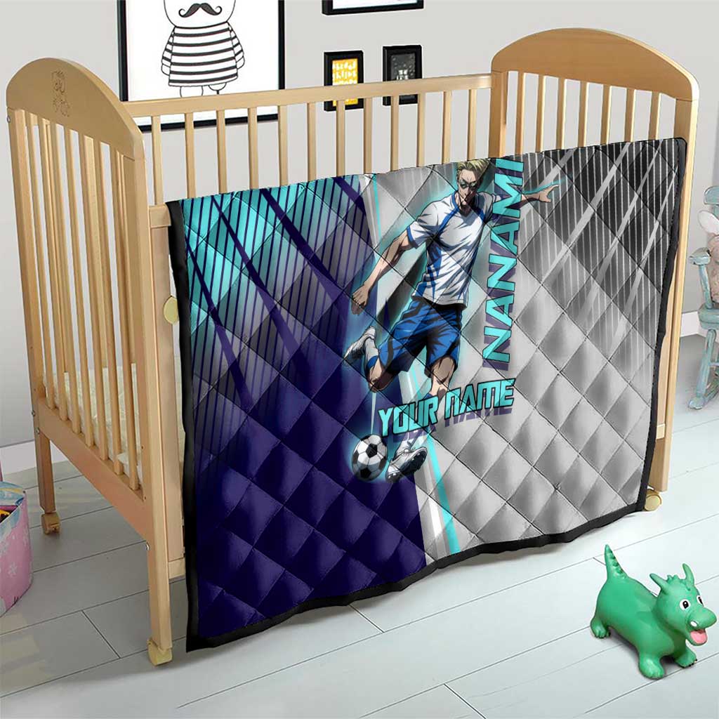 Personalized Nanami Kento Jujutsu Kaisen Quilt with Teal Highlights and Dynamic Kick Pose