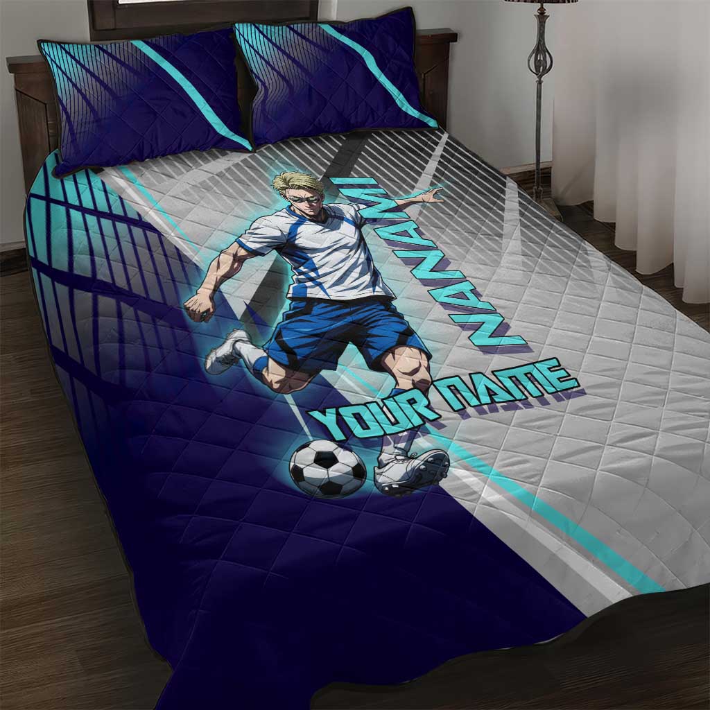 Personalized Nanami Kento Jujutsu Kaisen Quilt Bed Set with Teal Highlights and Dynamic Kick Pose