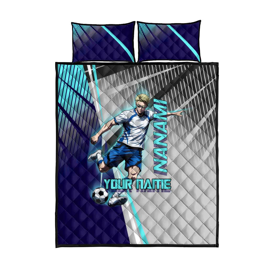 Personalized Nanami Kento Jujutsu Kaisen Quilt Bed Set with Teal Highlights and Dynamic Kick Pose