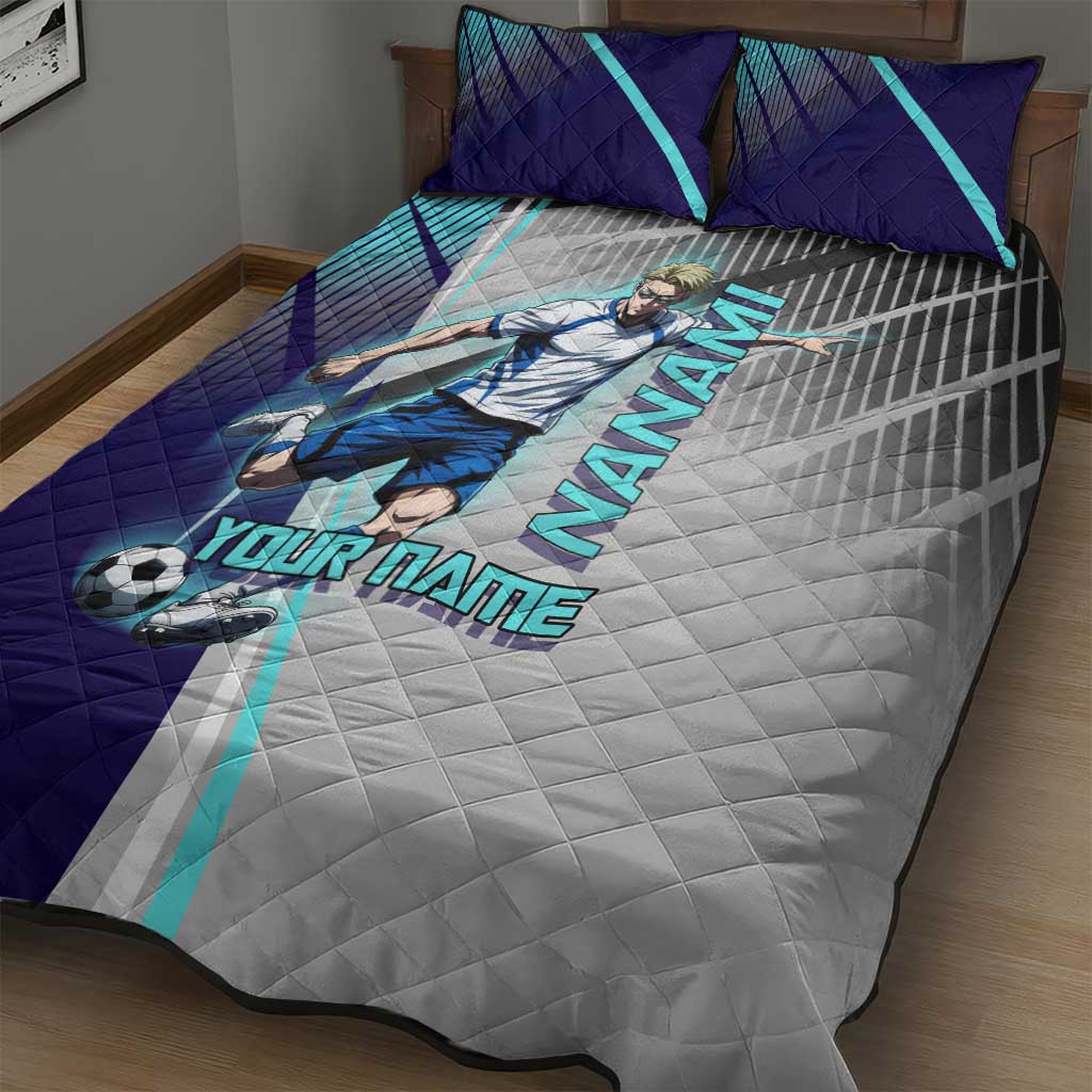 Personalized Nanami Kento Jujutsu Kaisen Quilt Bed Set with Teal Highlights and Dynamic Kick Pose
