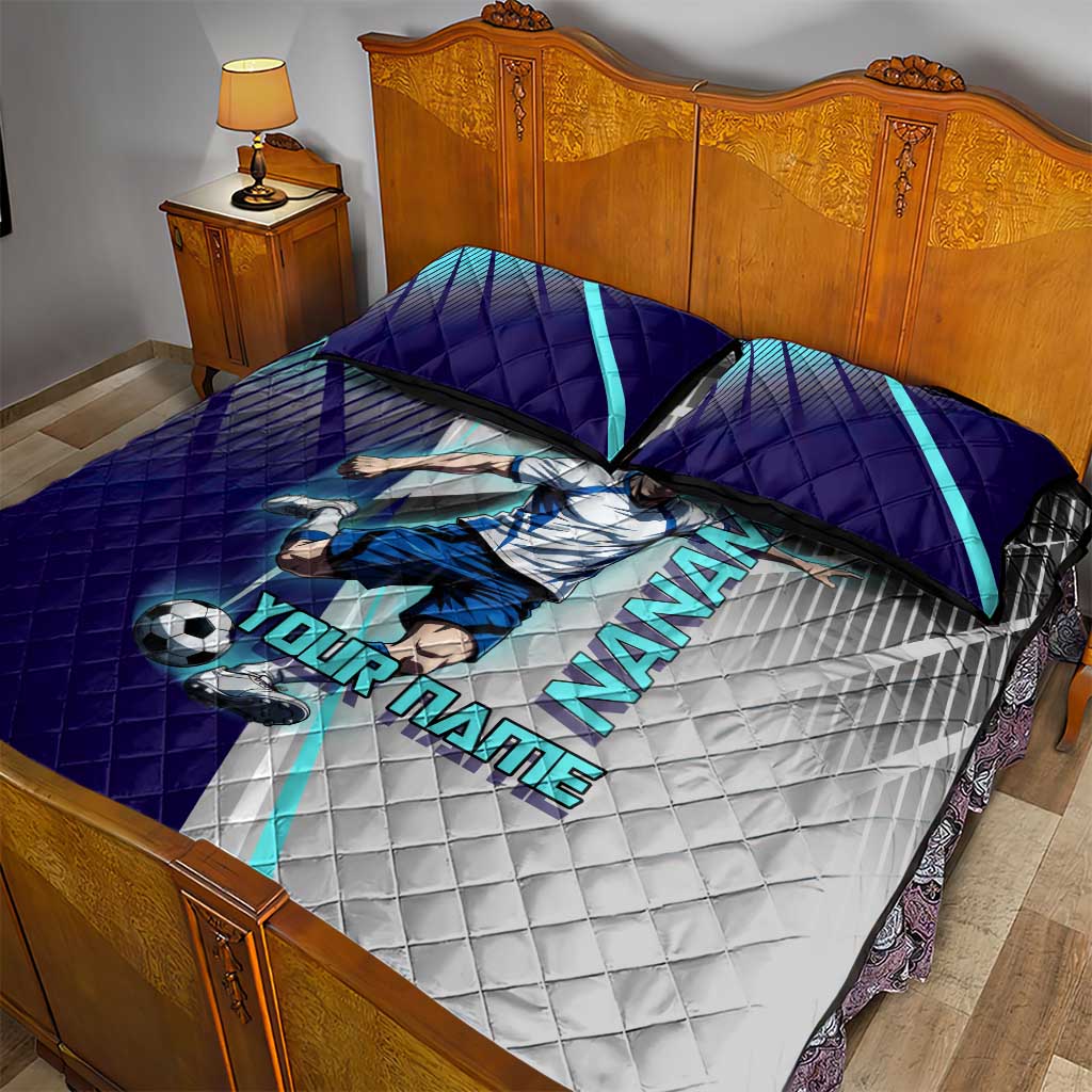 Personalized Nanami Kento Jujutsu Kaisen Quilt Bed Set with Teal Highlights and Dynamic Kick Pose