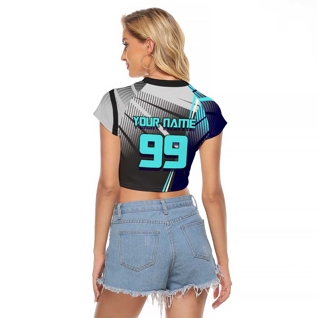 Personalized Nanami Kento Jujutsu Kaisen Raglan Cropped T Shirt with Teal Highlights and Dynamic Kick Pose